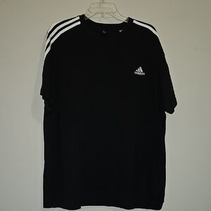 Adidas 2XL Black Tee with White Stripes